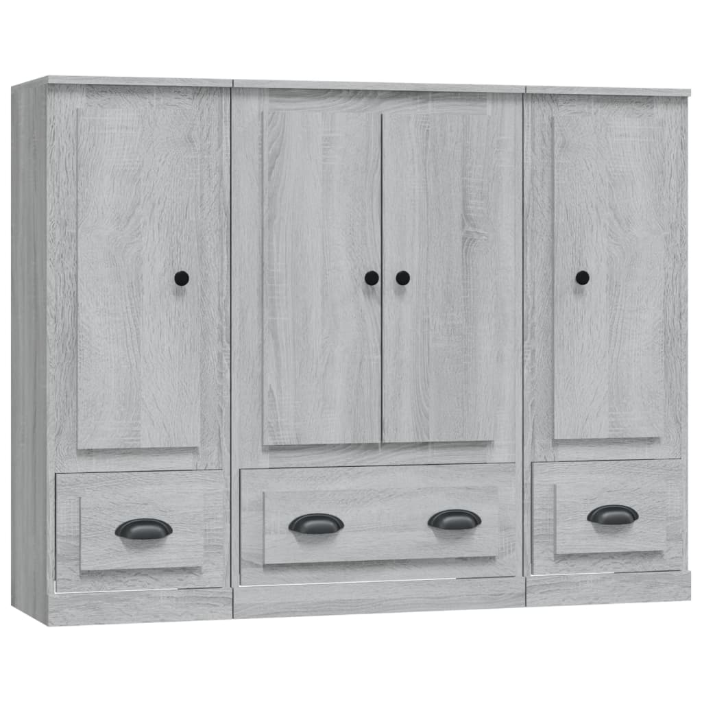 Hoge kasten 3 st bewerkt hout grijs sonoma eikenkleurig is nu te koop bij PeponiXL, paradijselijk wonen!