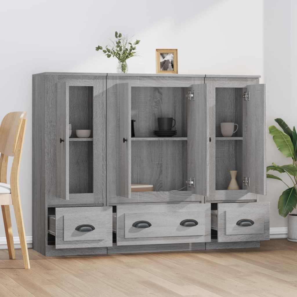 Hoge kasten 3 st bewerkt hout grijs sonoma eikenkleurig is nu te koop bij PeponiXL, paradijselijk wonen!