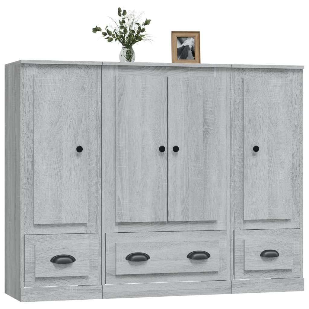 Hoge kasten 3 st bewerkt hout grijs sonoma eikenkleurig is nu te koop bij PeponiXL, paradijselijk wonen!
