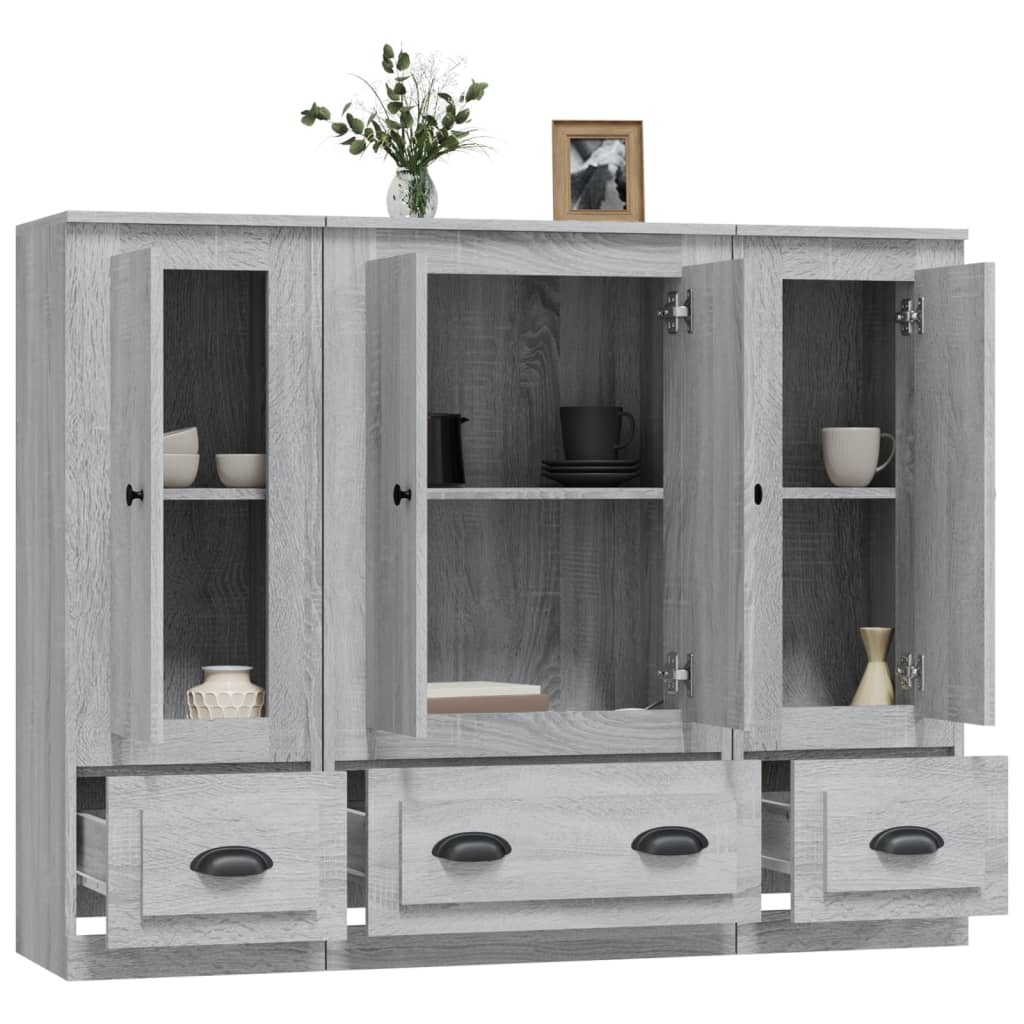 Hoge kasten 3 st bewerkt hout grijs sonoma eikenkleurig is nu te koop bij PeponiXL, paradijselijk wonen!