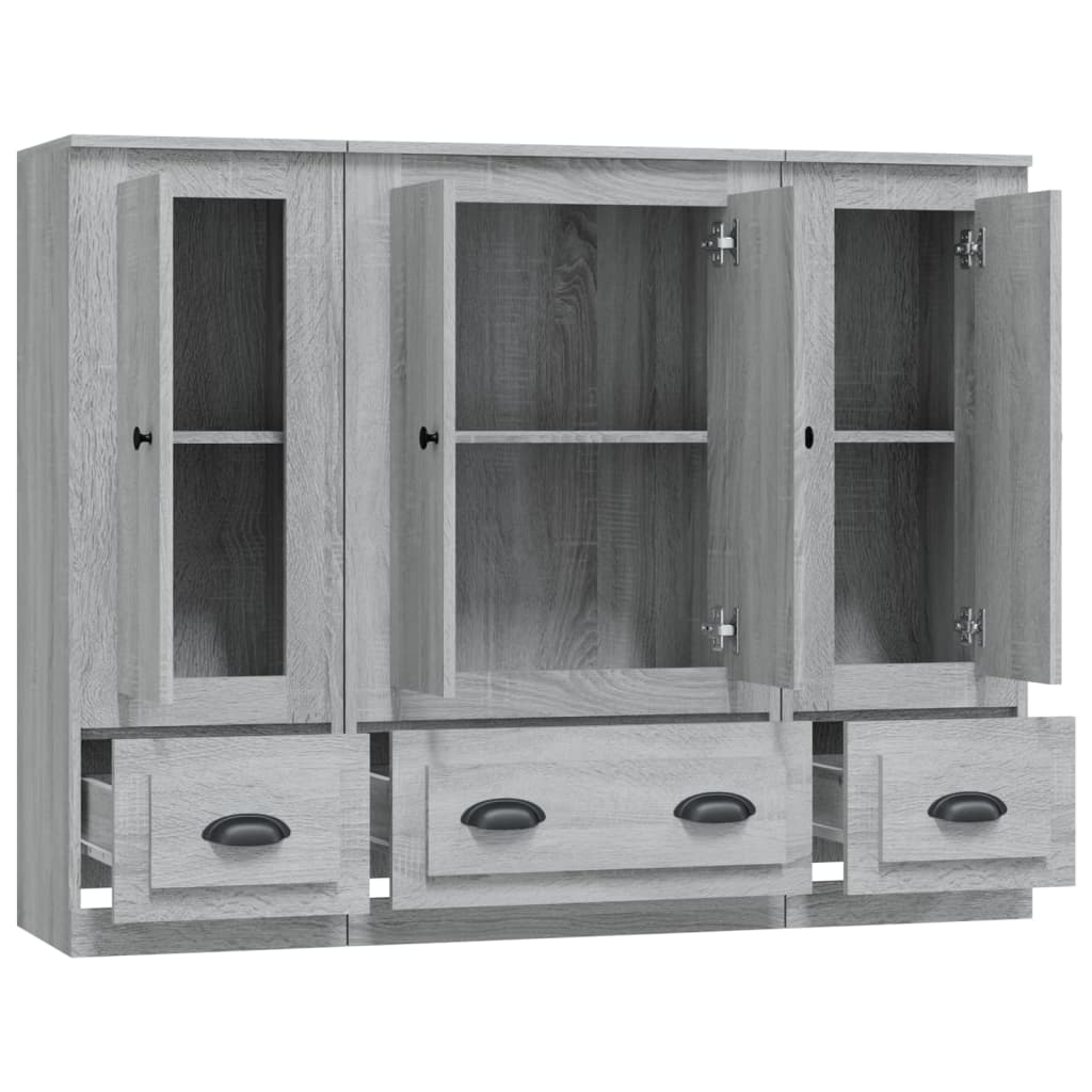 Hoge kasten 3 st bewerkt hout grijs sonoma eikenkleurig is nu te koop bij PeponiXL, paradijselijk wonen!