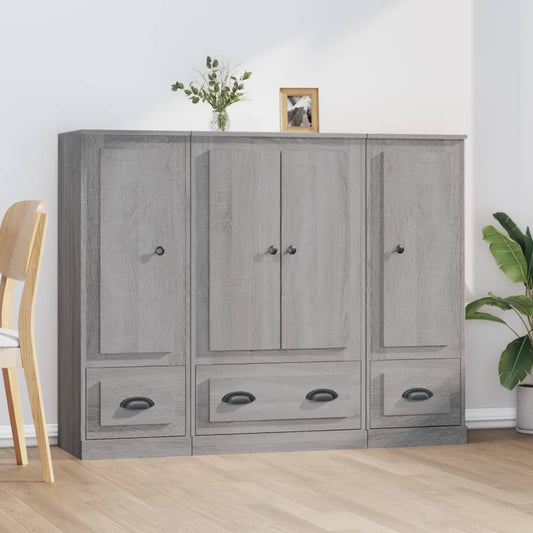 Hoge kasten 3 st bewerkt hout grijs sonoma eikenkleurig is nu te koop bij PeponiXL, paradijselijk wonen!