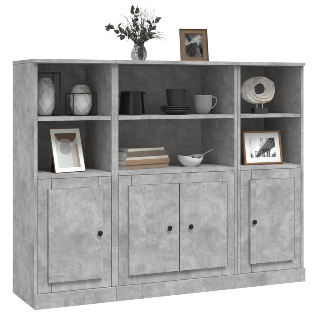 Hoge kasten 3 st bewerkt hout betongrijs is nu te koop bij PeponiXL, paradijselijk wonen!