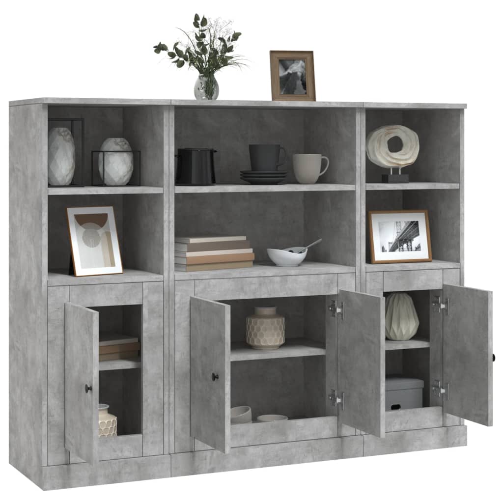 Hoge kasten 3 st bewerkt hout betongrijs is nu te koop bij PeponiXL, paradijselijk wonen!