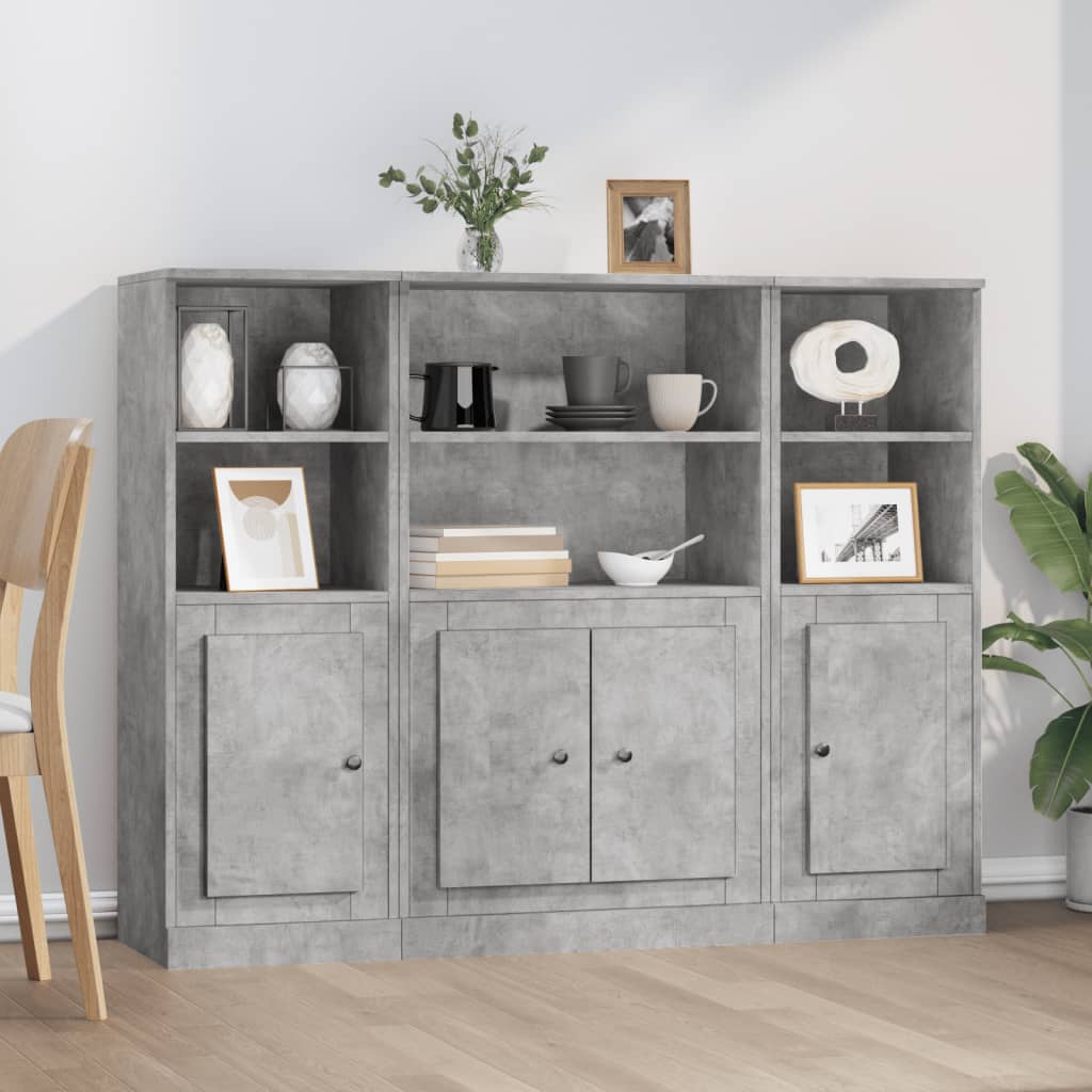 Hoge kasten 3 st bewerkt hout betongrijs is nu te koop bij PeponiXL, paradijselijk wonen!