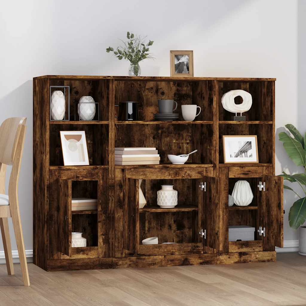 Hoge kasten 3 st bewerkt hout gerookt eikenkleurig is nu te koop bij PeponiXL, paradijselijk wonen!