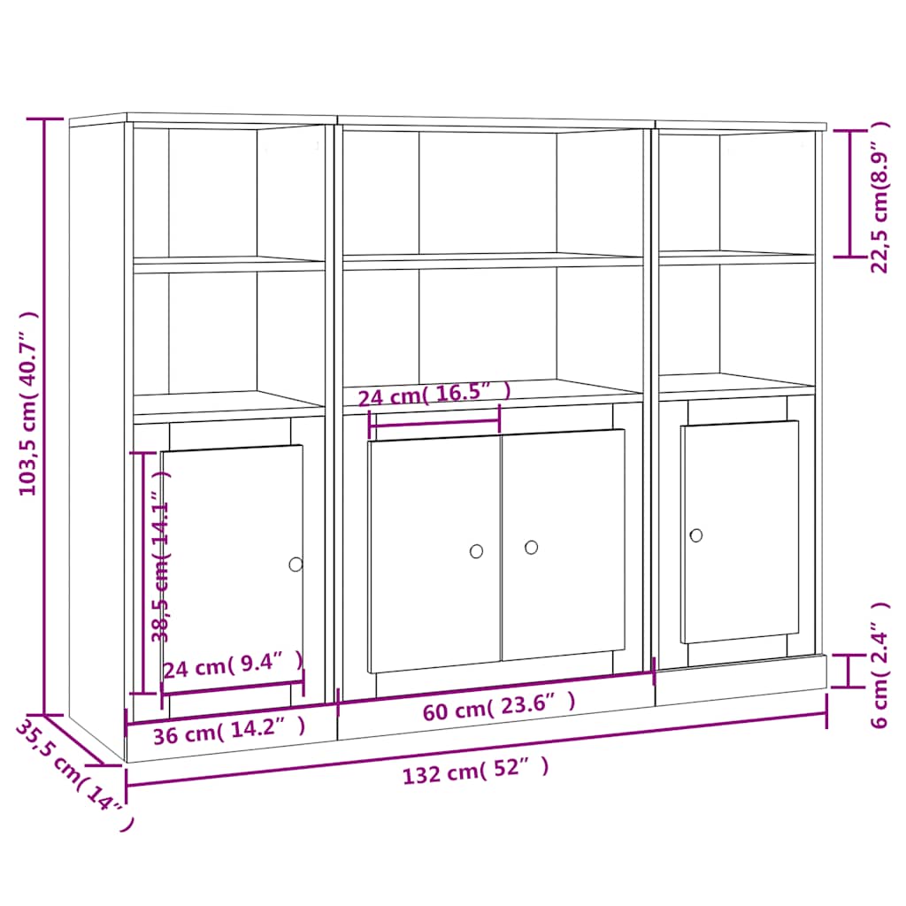 Hoge kasten 3 st bewerkt hout gerookt eikenkleurig is nu te koop bij PeponiXL, paradijselijk wonen!