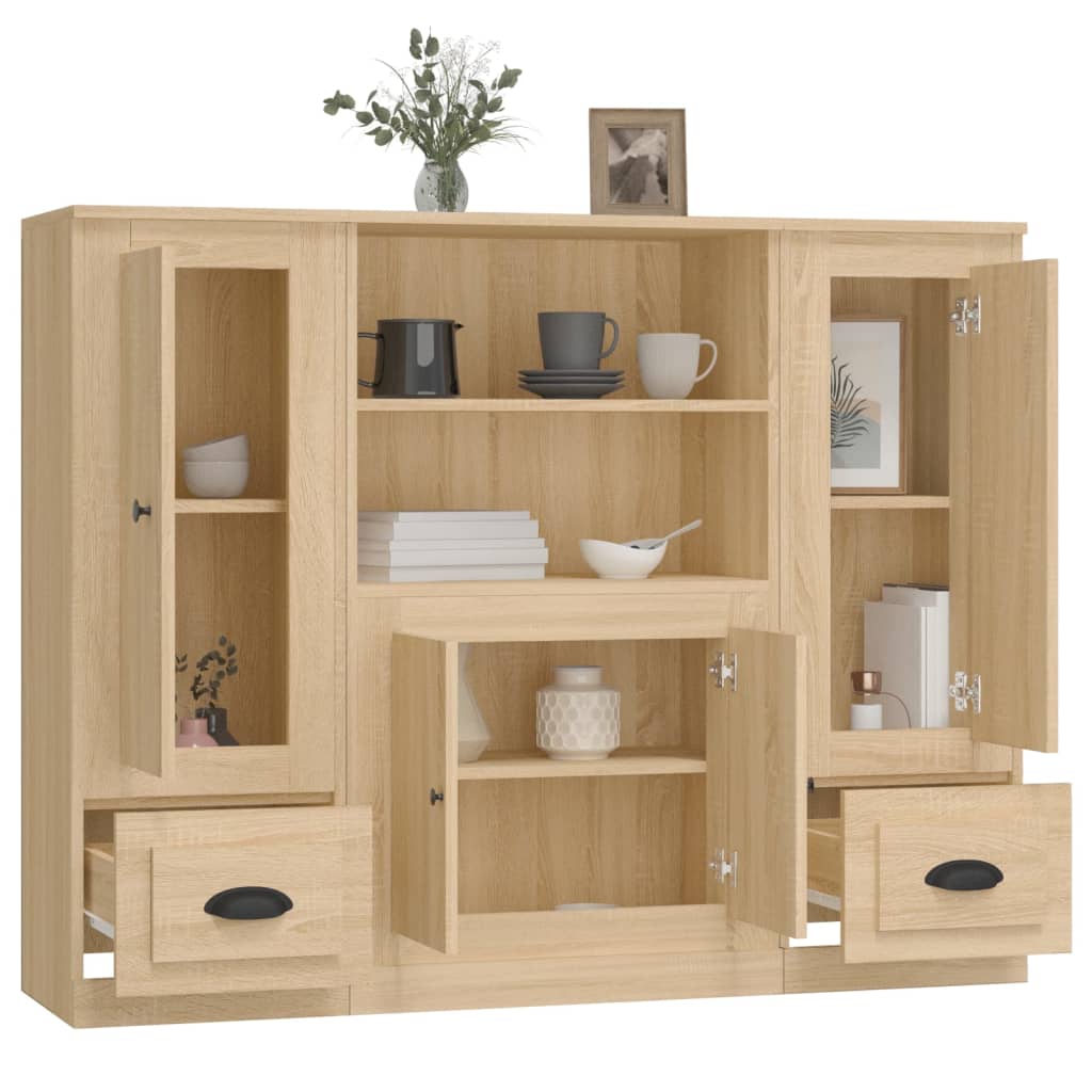 Hoge kasten 3 st bewerkt hout sonoma eikenkleurig is nu te koop bij PeponiXL, paradijselijk wonen!
