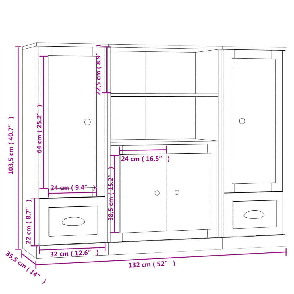 Hoge kasten 3 st bewerkt hout sonoma eikenkleurig is nu te koop bij PeponiXL, paradijselijk wonen!