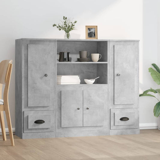 Hoge kasten 3 st bewerkt hout betongrijs is nu te koop bij PeponiXL, paradijselijk wonen!