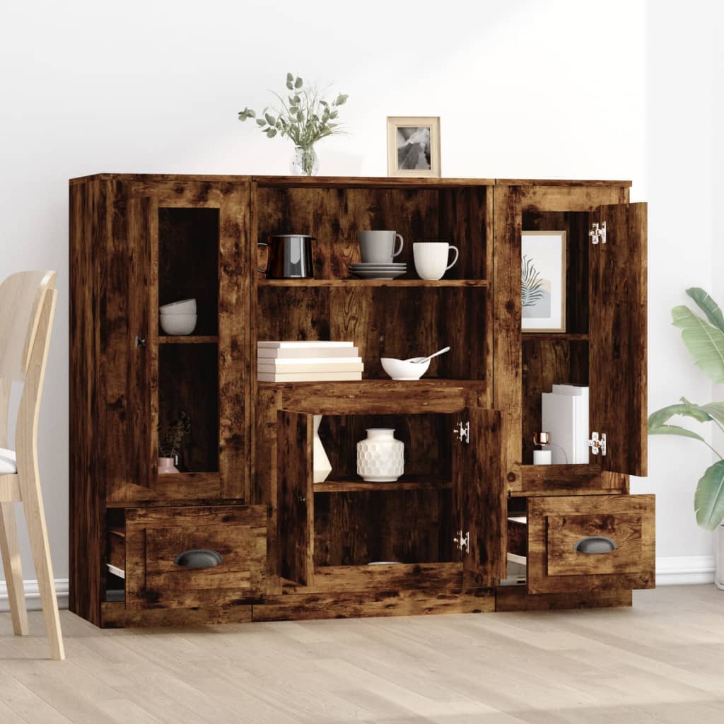 Hoge kasten 3 st bewerkt hout gerookt eikenkleurig is nu te koop bij PeponiXL, paradijselijk wonen!