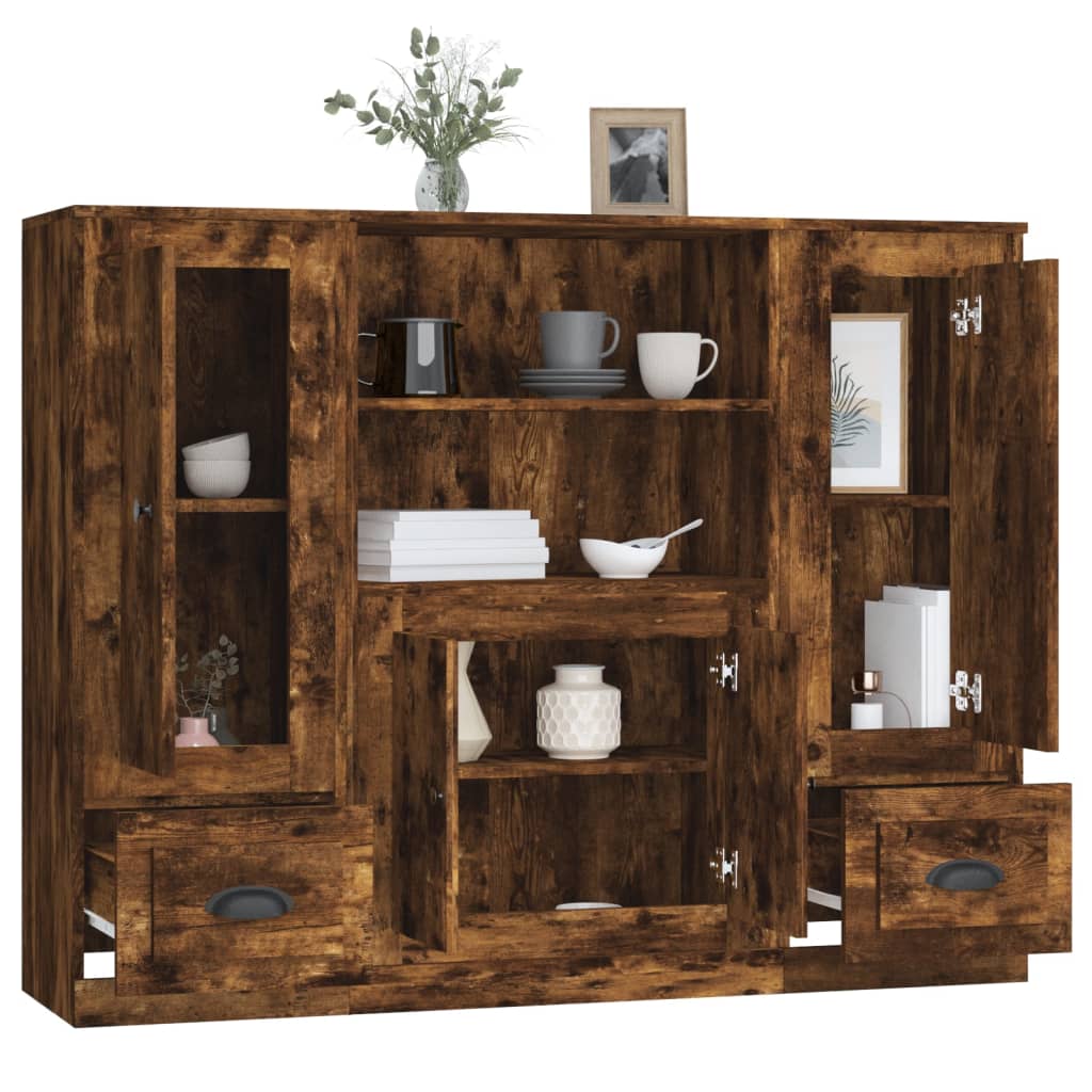 Hoge kasten 3 st bewerkt hout gerookt eikenkleurig is nu te koop bij PeponiXL, paradijselijk wonen!