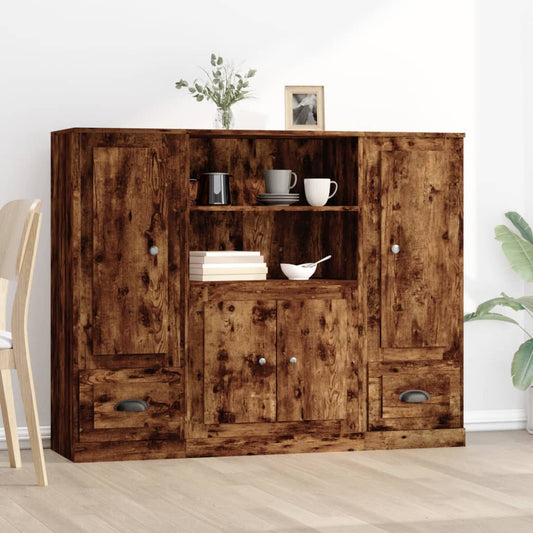 Hoge kasten 3 st bewerkt hout gerookt eikenkleurig is nu te koop bij PeponiXL, paradijselijk wonen!