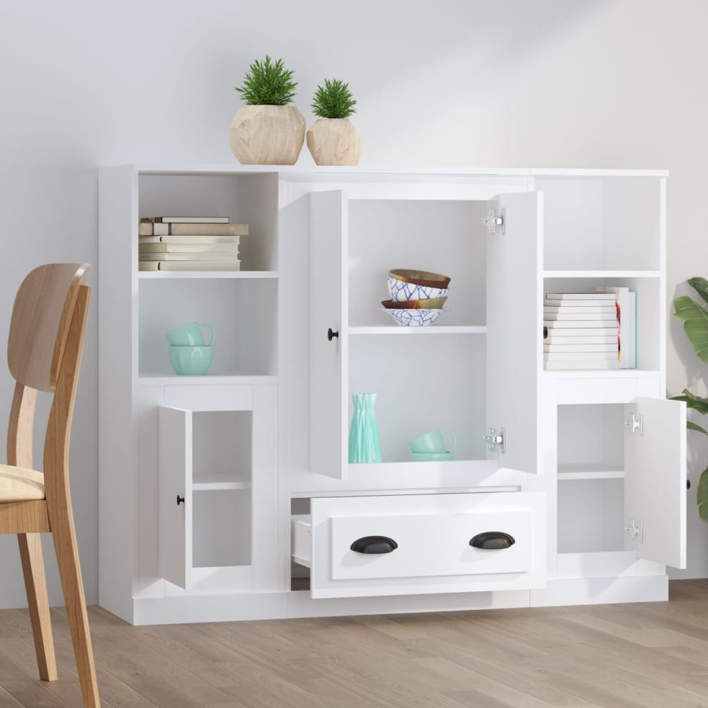 Hoge kasten 3 st bewerkt hout wit is nu te koop bij PeponiXL, paradijselijk wonen!