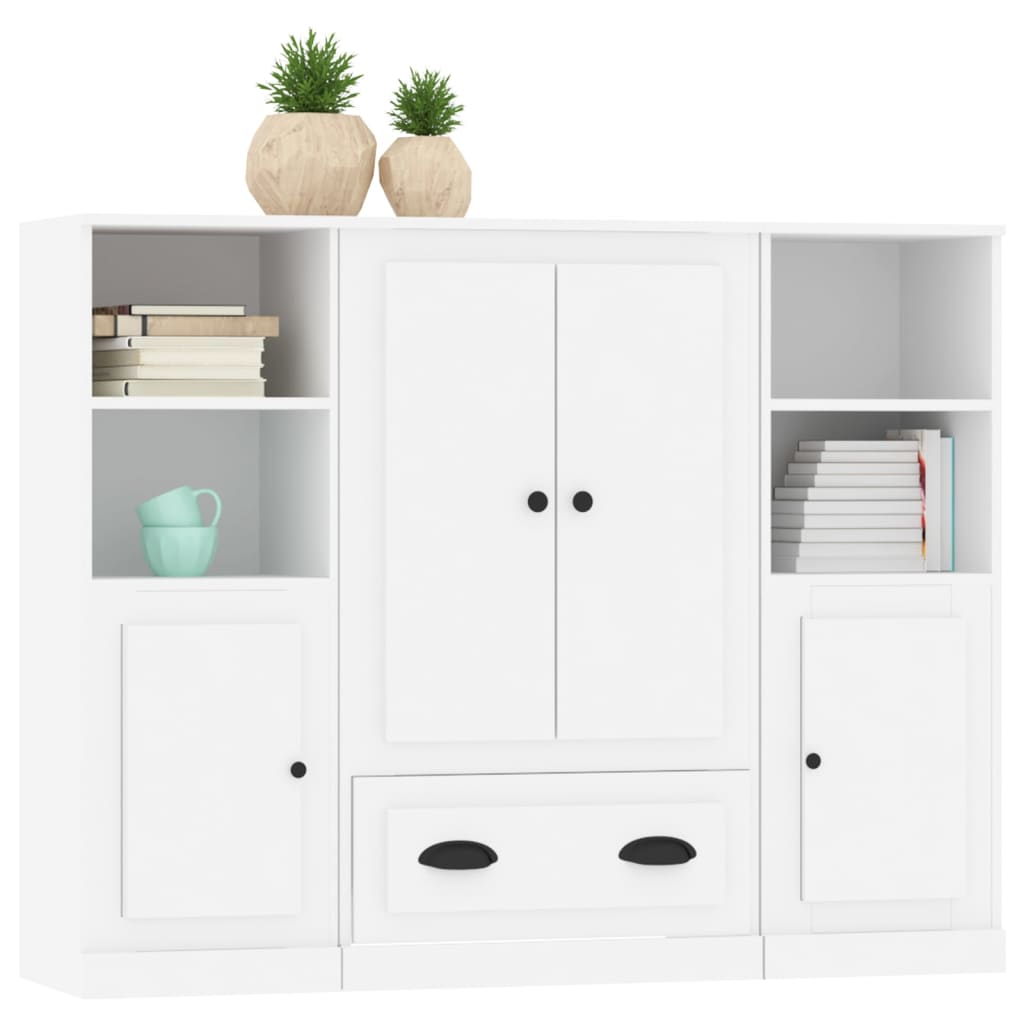 Hoge kasten 3 st bewerkt hout wit is nu te koop bij PeponiXL, paradijselijk wonen!