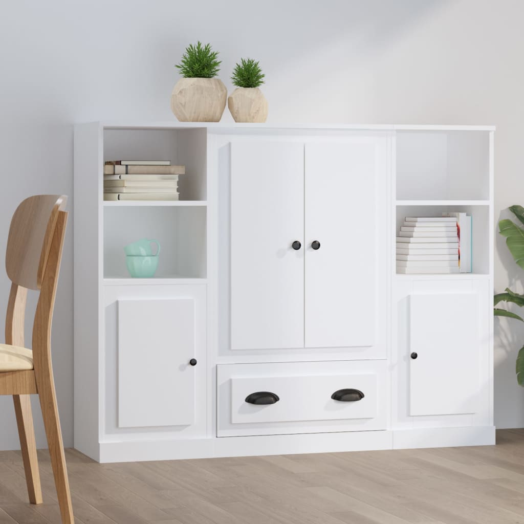 Hoge kasten 3 st bewerkt hout wit is nu te koop bij PeponiXL, paradijselijk wonen!