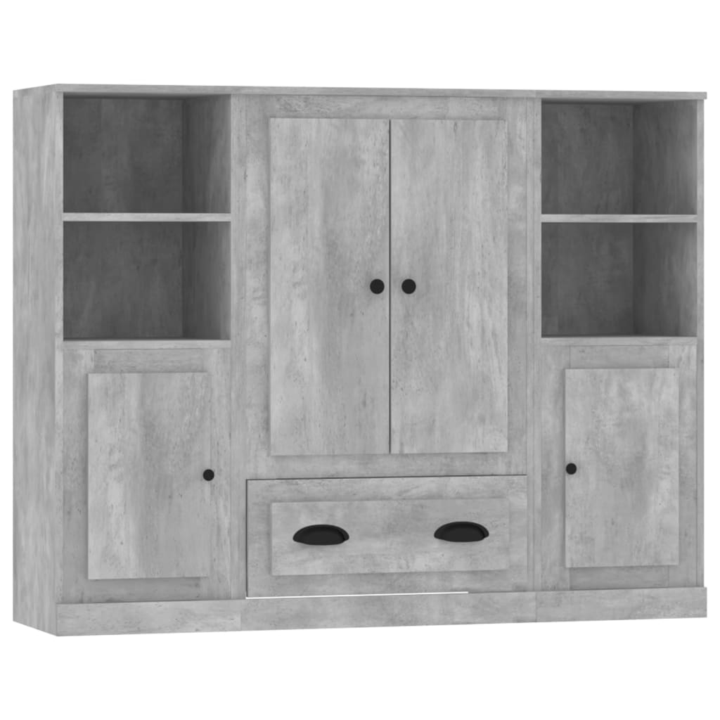 Hoge kasten 3 st bewerkt hout betongrijs is nu te koop bij PeponiXL, paradijselijk wonen!