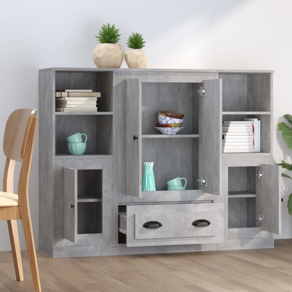 Hoge kasten 3 st bewerkt hout betongrijs is nu te koop bij PeponiXL, paradijselijk wonen!
