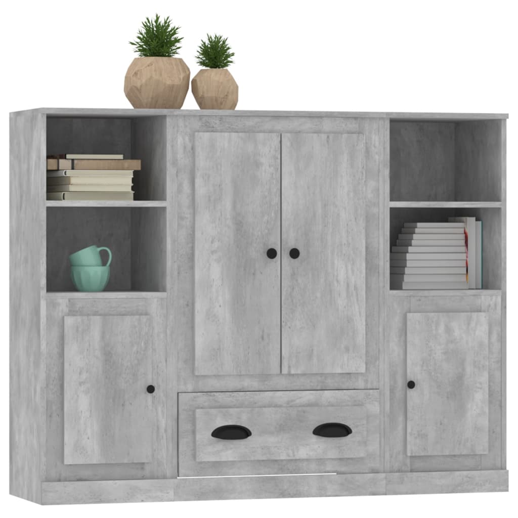 Hoge kasten 3 st bewerkt hout betongrijs is nu te koop bij PeponiXL, paradijselijk wonen!