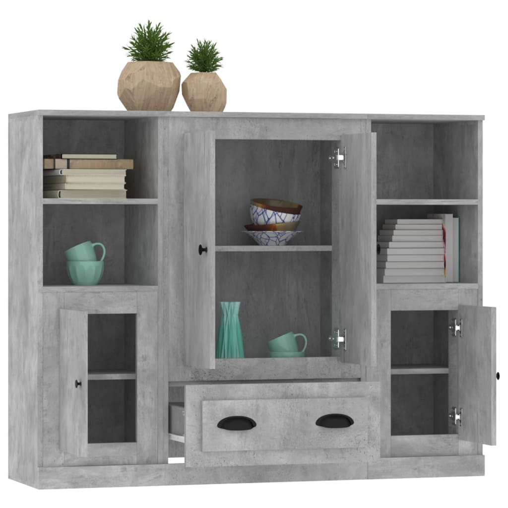 Hoge kasten 3 st bewerkt hout betongrijs is nu te koop bij PeponiXL, paradijselijk wonen!