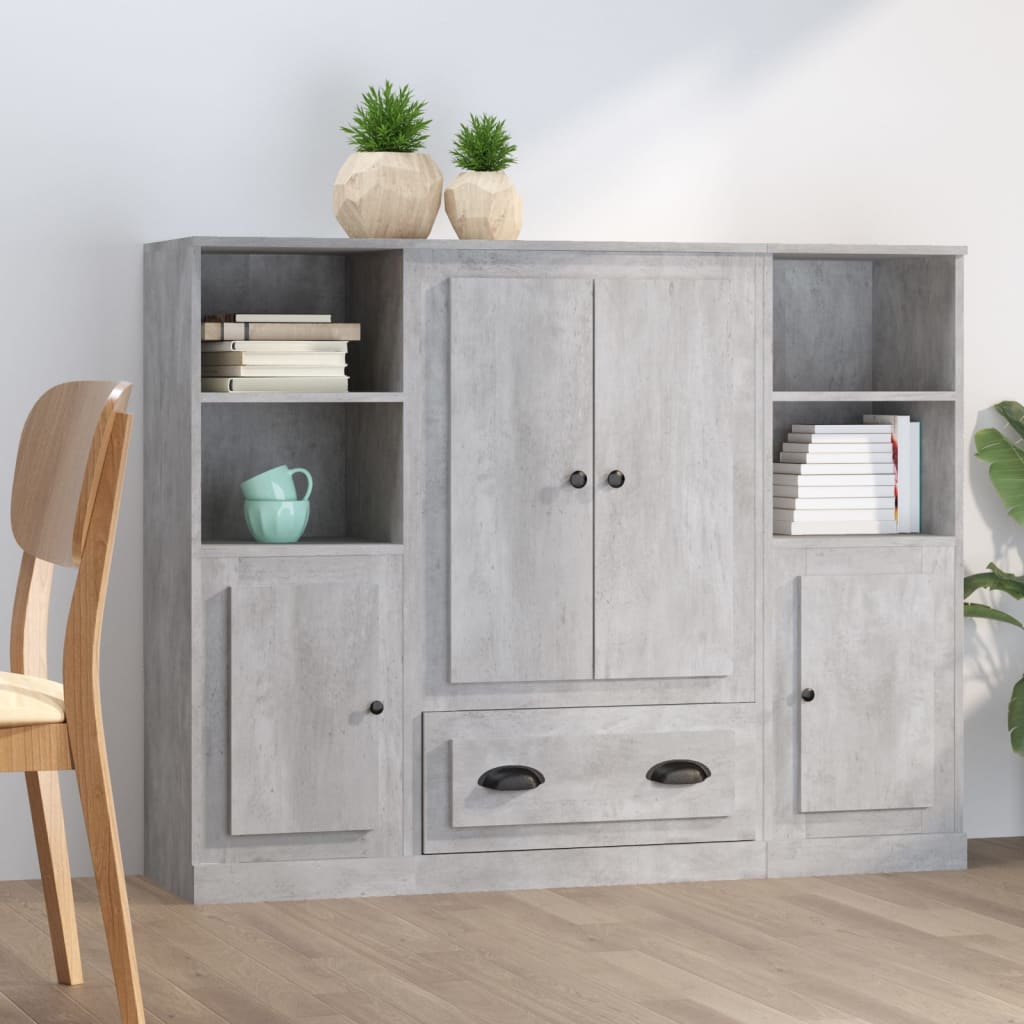 Hoge kasten 3 st bewerkt hout betongrijs is nu te koop bij PeponiXL, paradijselijk wonen!