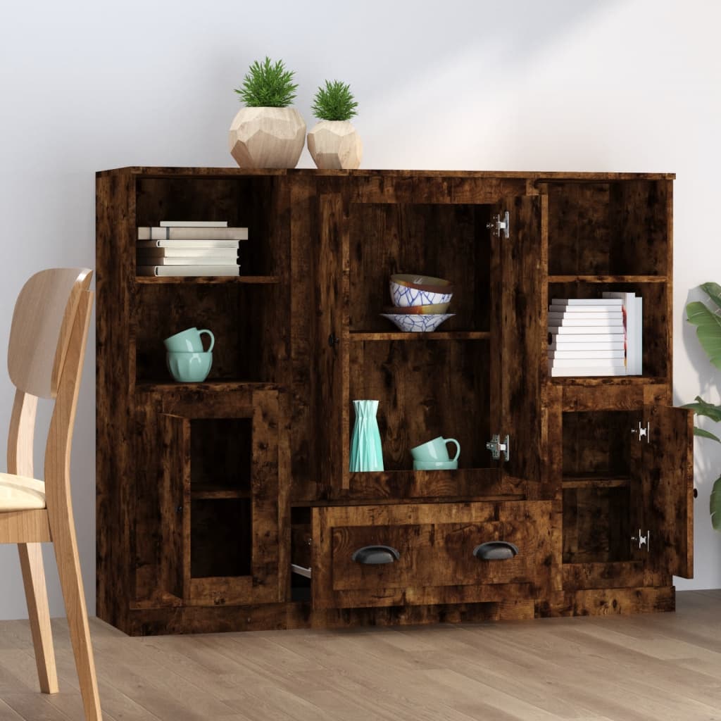Hoge kasten 3 st bewerkt hout gerookt eikenkleurig is nu te koop bij PeponiXL, paradijselijk wonen!