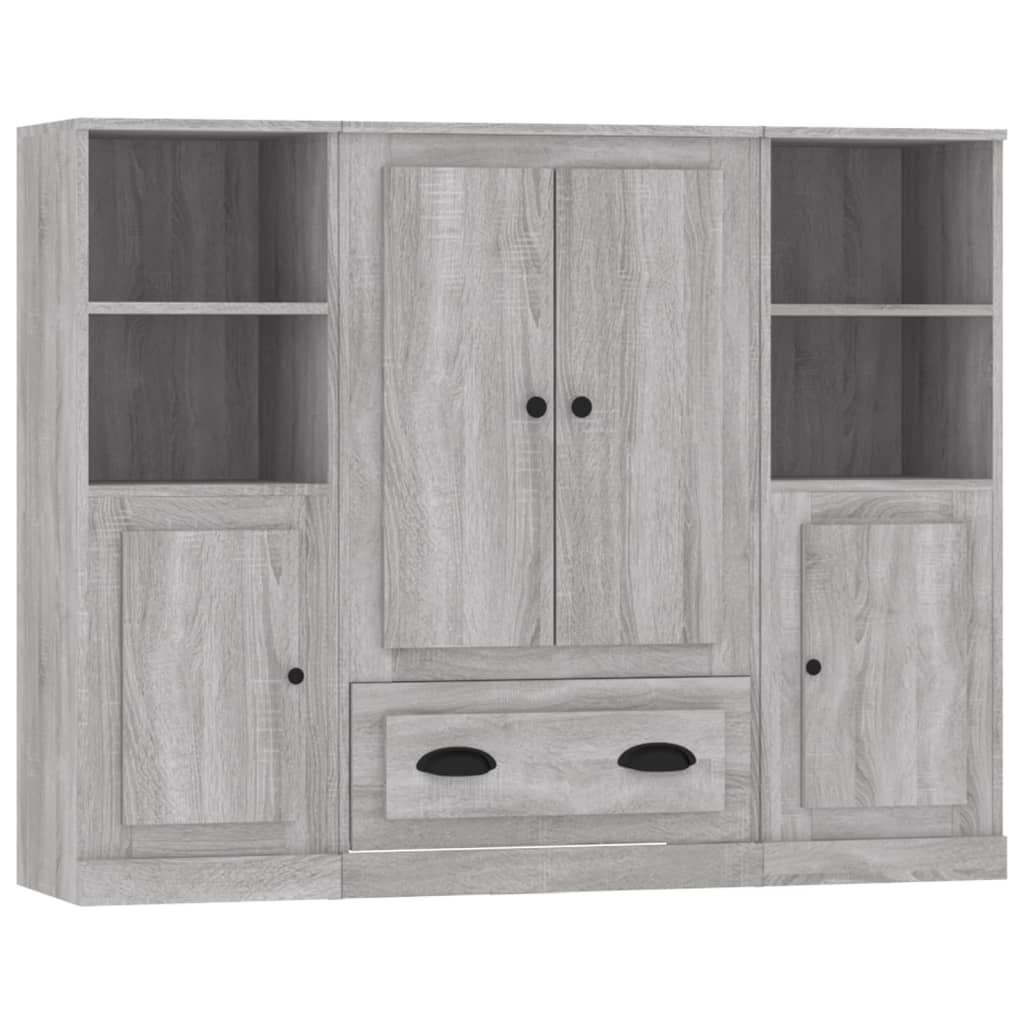Hoge kasten 3 st bewerkt hout grijs sonoma eikenkleurig is nu te koop bij PeponiXL, paradijselijk wonen!