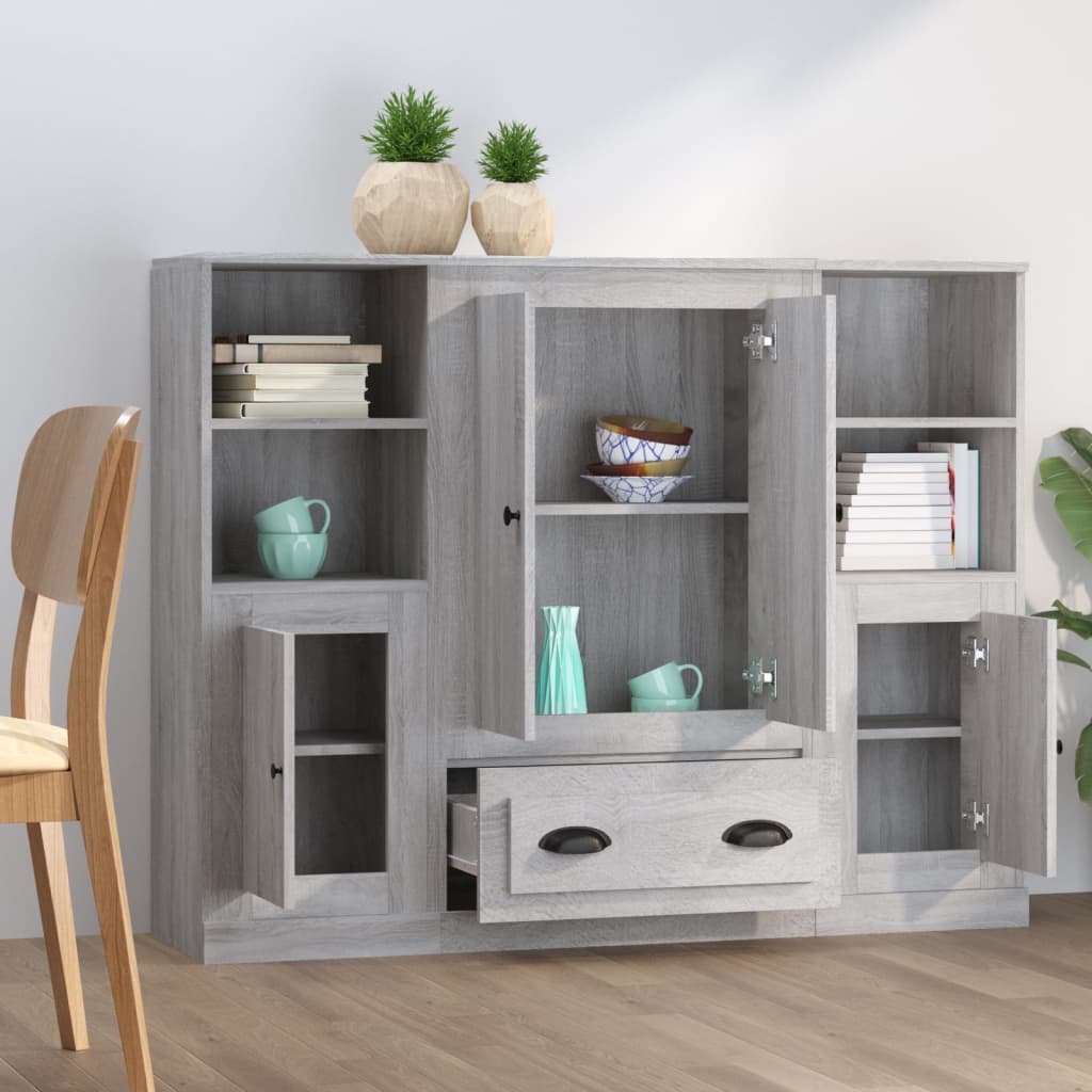 Hoge kasten 3 st bewerkt hout grijs sonoma eikenkleurig is nu te koop bij PeponiXL, paradijselijk wonen!