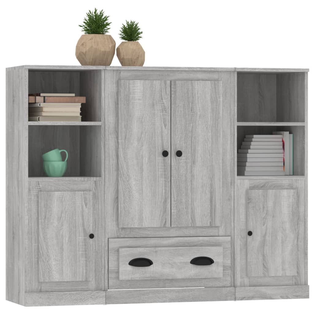 Hoge kasten 3 st bewerkt hout grijs sonoma eikenkleurig is nu te koop bij PeponiXL, paradijselijk wonen!