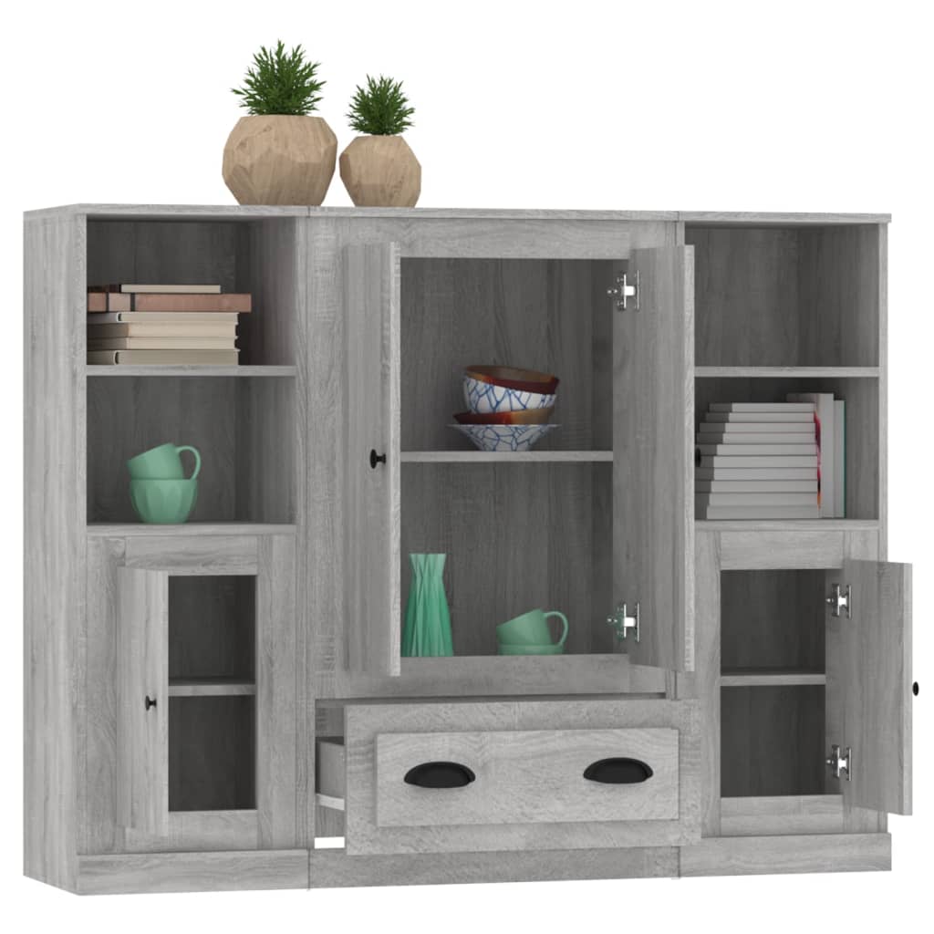 Hoge kasten 3 st bewerkt hout grijs sonoma eikenkleurig is nu te koop bij PeponiXL, paradijselijk wonen!