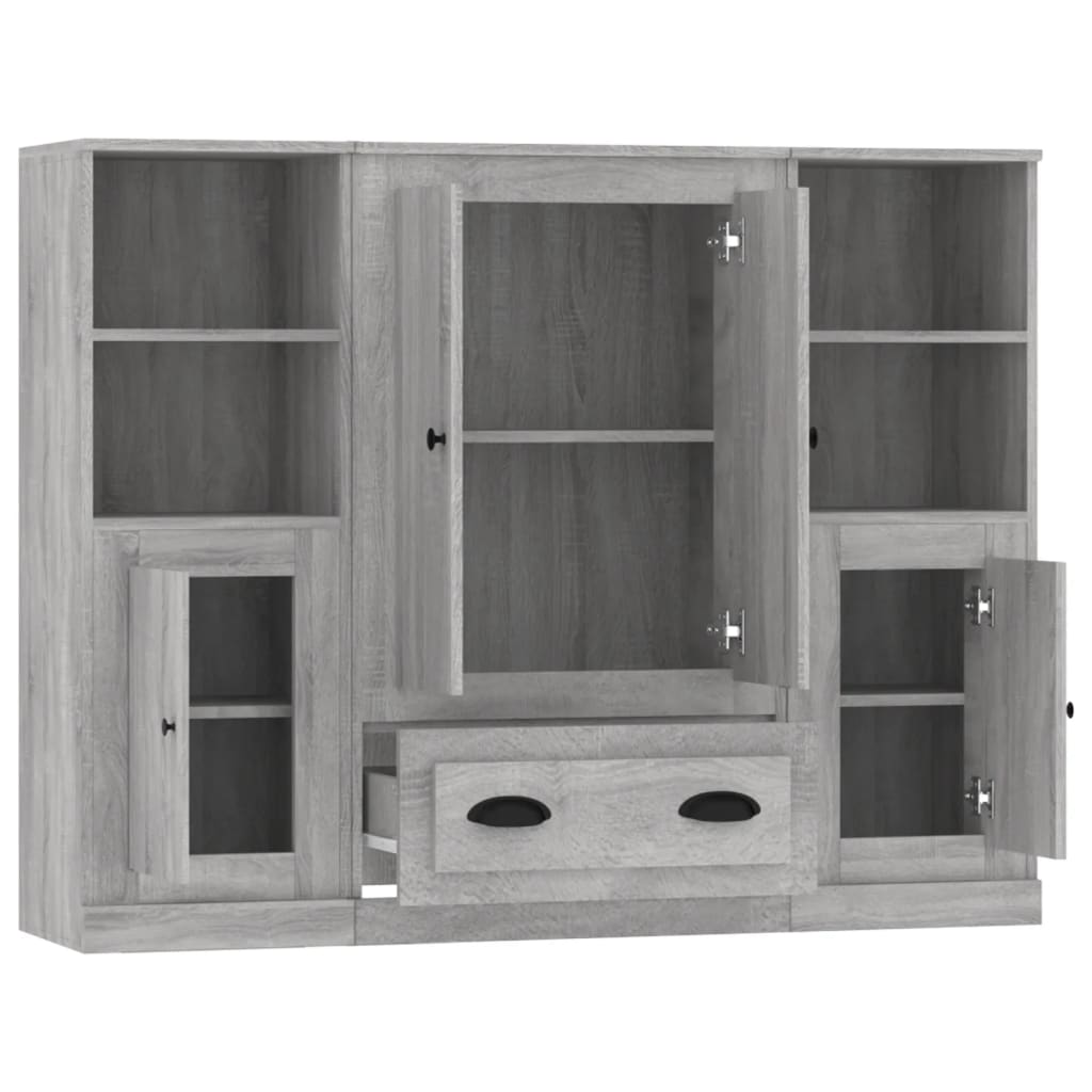 Hoge kasten 3 st bewerkt hout grijs sonoma eikenkleurig is nu te koop bij PeponiXL, paradijselijk wonen!
