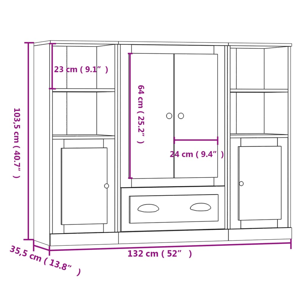 Hoge kasten 3 st bewerkt hout grijs sonoma eikenkleurig is nu te koop bij PeponiXL, paradijselijk wonen!