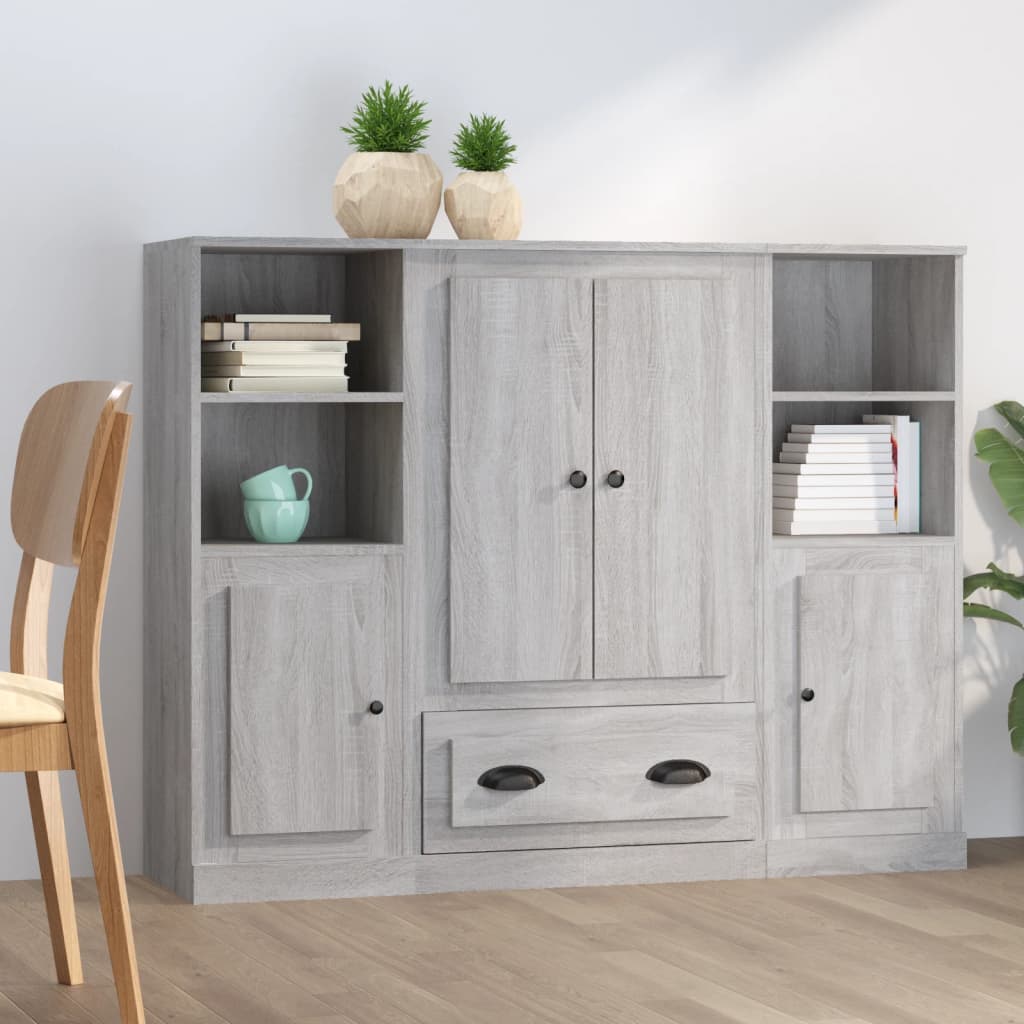 Hoge kasten 3 st bewerkt hout grijs sonoma eikenkleurig is nu te koop bij PeponiXL, paradijselijk wonen!