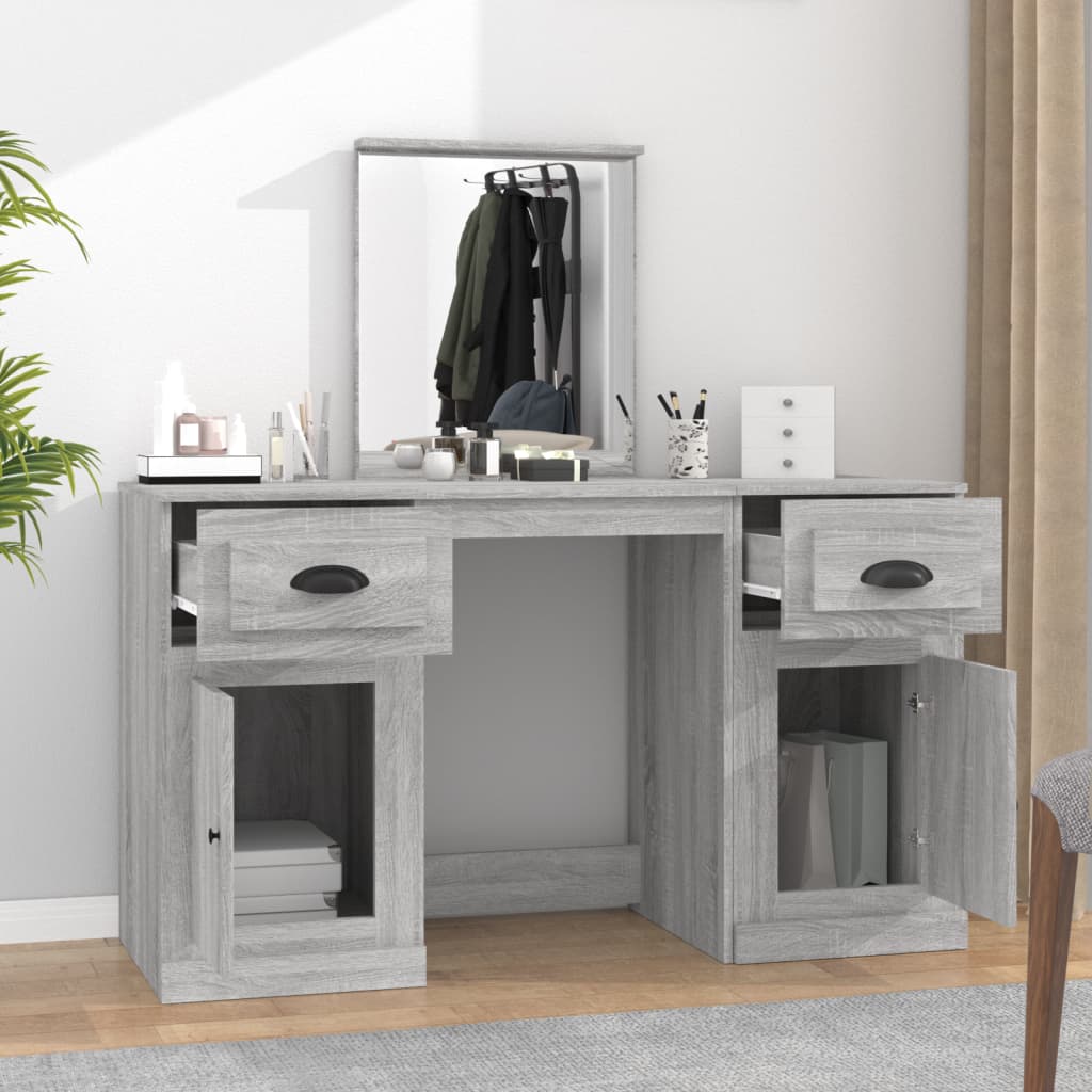 Kaptafel met spiegel 130x50x132,5 cm grijs sonoma eikenkleurig is nu te koop bij PeponiXL, paradijselijk wonen!