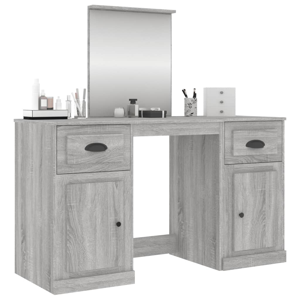 Kaptafel met spiegel 130x50x132,5 cm grijs sonoma eikenkleurig is nu te koop bij PeponiXL, paradijselijk wonen!