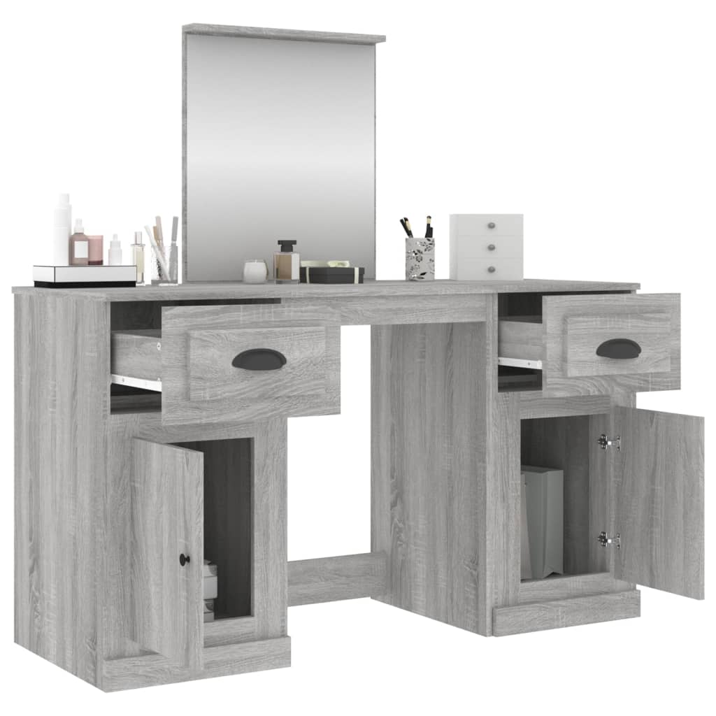 Kaptafel met spiegel 130x50x132,5 cm grijs sonoma eikenkleurig is nu te koop bij PeponiXL, paradijselijk wonen!