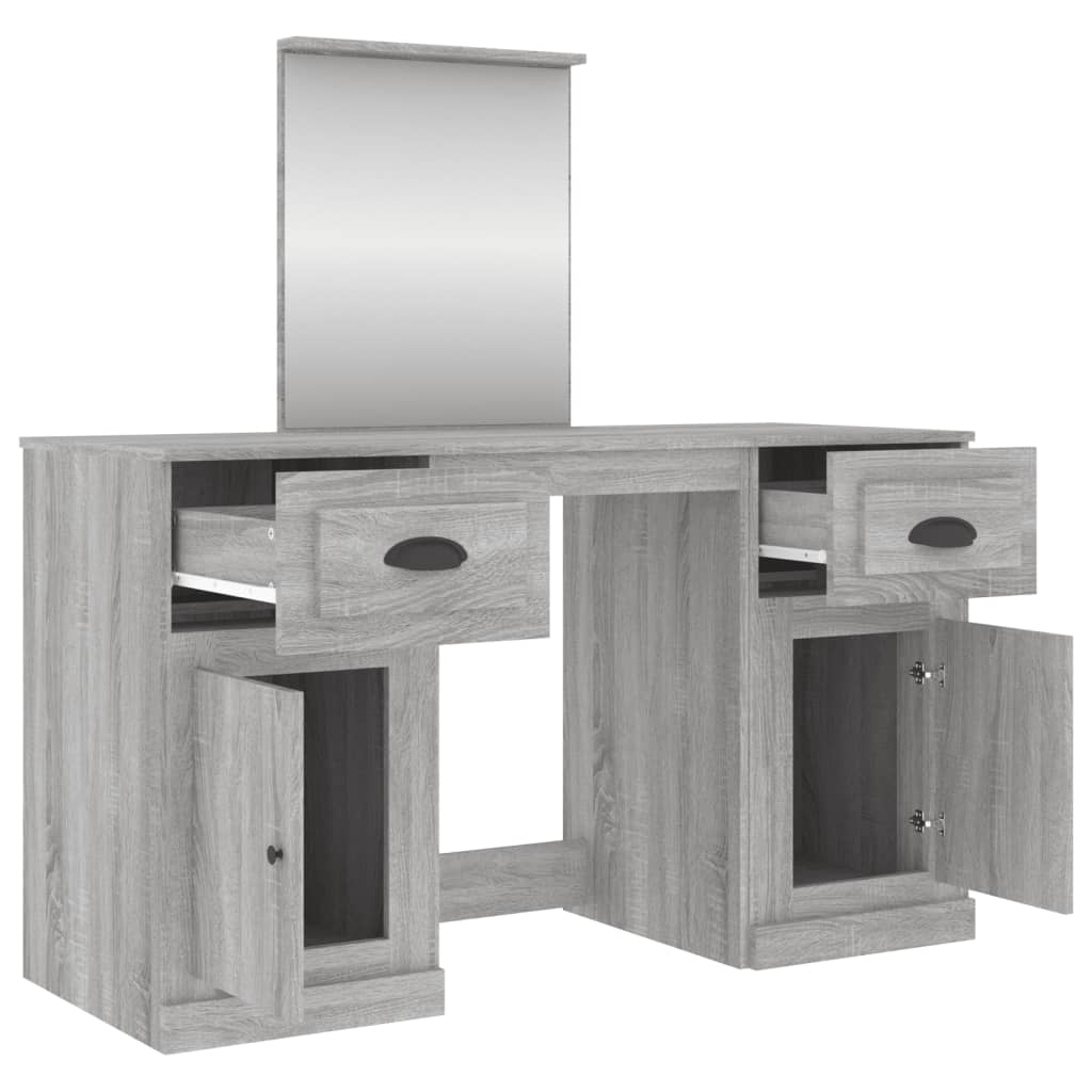 Kaptafel met spiegel 130x50x132,5 cm grijs sonoma eikenkleurig is nu te koop bij PeponiXL, paradijselijk wonen!