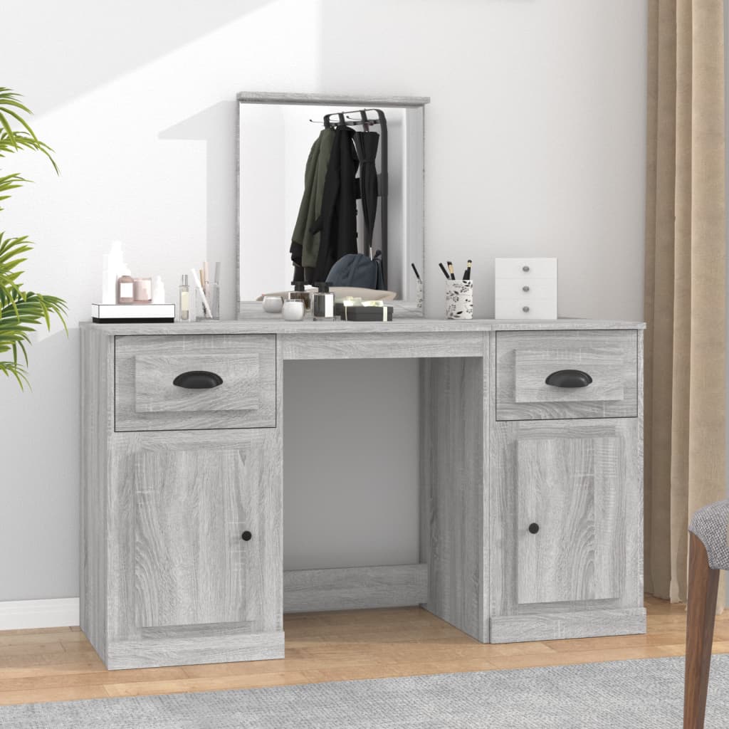 Kaptafel met spiegel 130x50x132,5 cm grijs sonoma eikenkleurig is nu te koop bij PeponiXL, paradijselijk wonen!