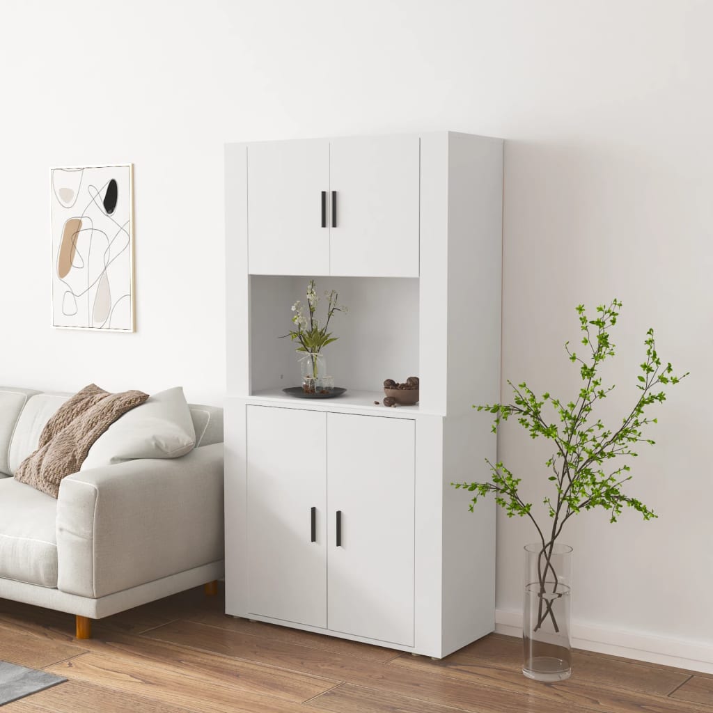Hoge kast bewerkt hout wit is nu te koop bij PeponiXL, paradijselijk wonen!