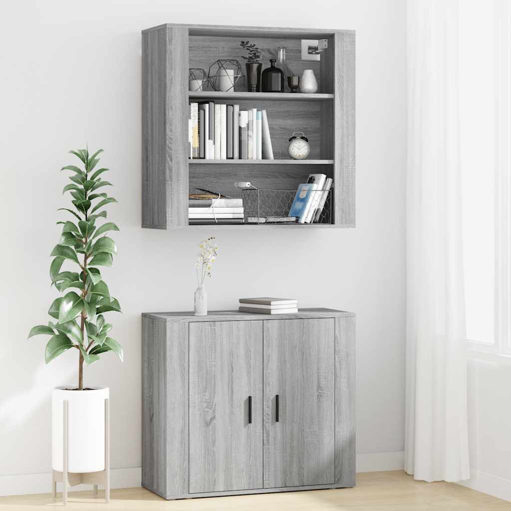 Hoge kast bewerkt hout grijs sonoma eikenkleurig is nu te koop bij PeponiXL, paradijselijk wonen!