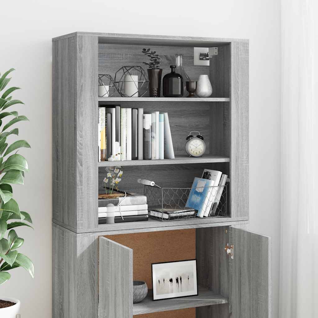 Hoge kast bewerkt hout grijs sonoma eikenkleurig is nu te koop bij PeponiXL, paradijselijk wonen!