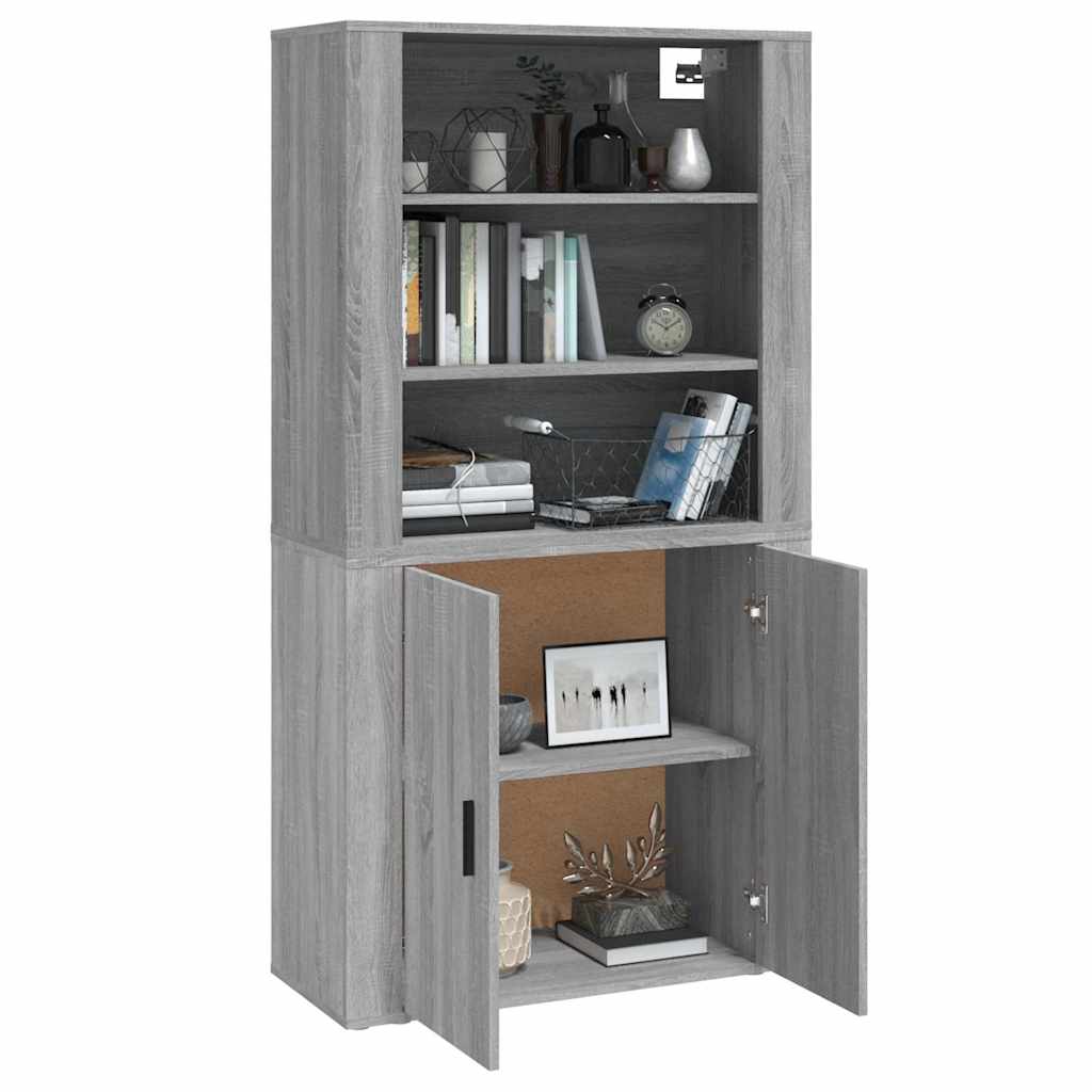 Hoge kast bewerkt hout grijs sonoma eikenkleurig is nu te koop bij PeponiXL, paradijselijk wonen!