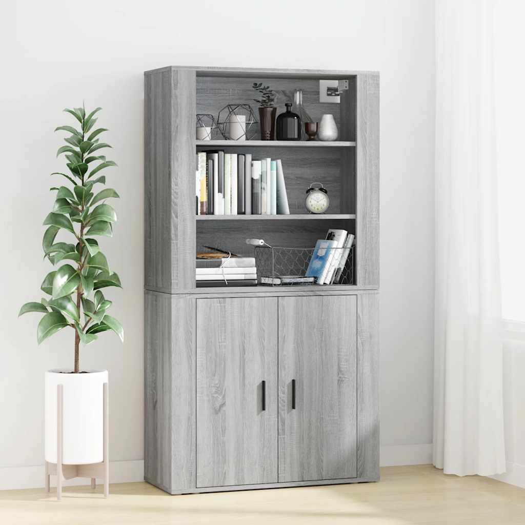 Hoge kast bewerkt hout grijs sonoma eikenkleurig is nu te koop bij PeponiXL, paradijselijk wonen!