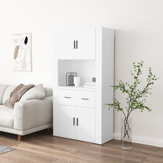 Hoge kast bewerkt hout wit is nu te koop bij PeponiXL, paradijselijk wonen!