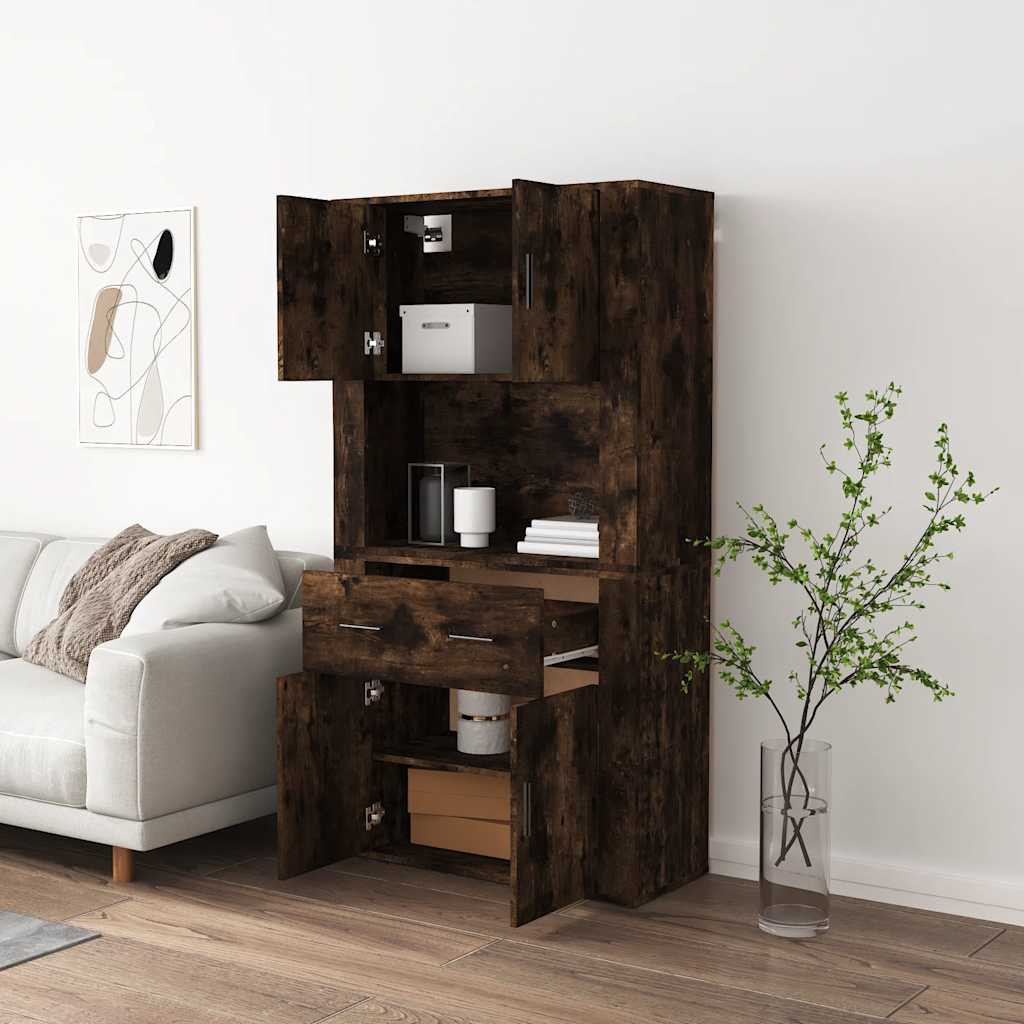 Hoge kast bewerkt hout gerookt eikenkleurig is nu te koop bij PeponiXL, paradijselijk wonen!