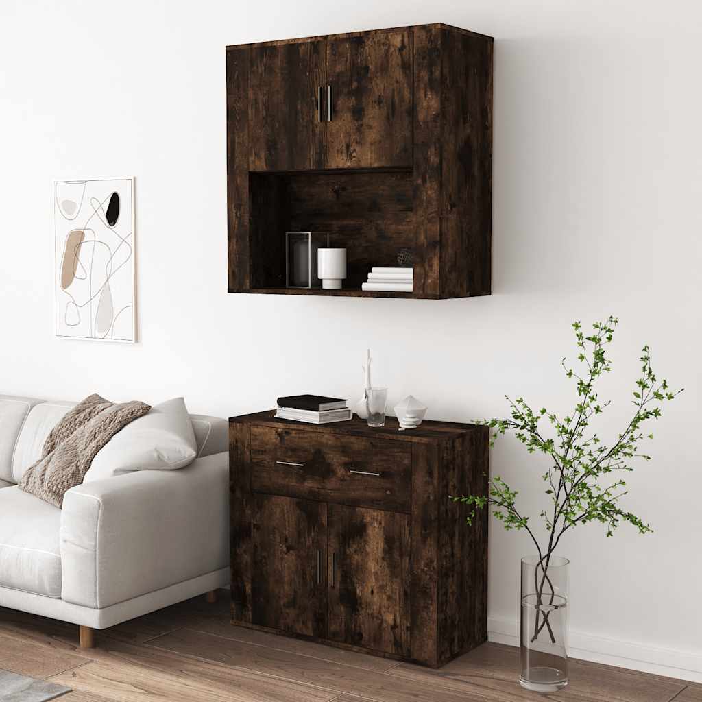 Hoge kast bewerkt hout gerookt eikenkleurig is nu te koop bij PeponiXL, paradijselijk wonen!