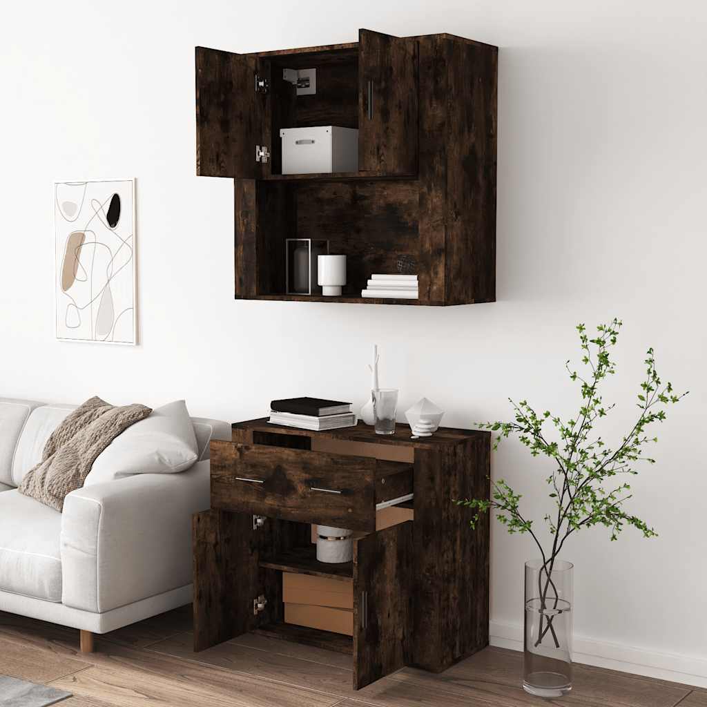 Hoge kast bewerkt hout gerookt eikenkleurig is nu te koop bij PeponiXL, paradijselijk wonen!