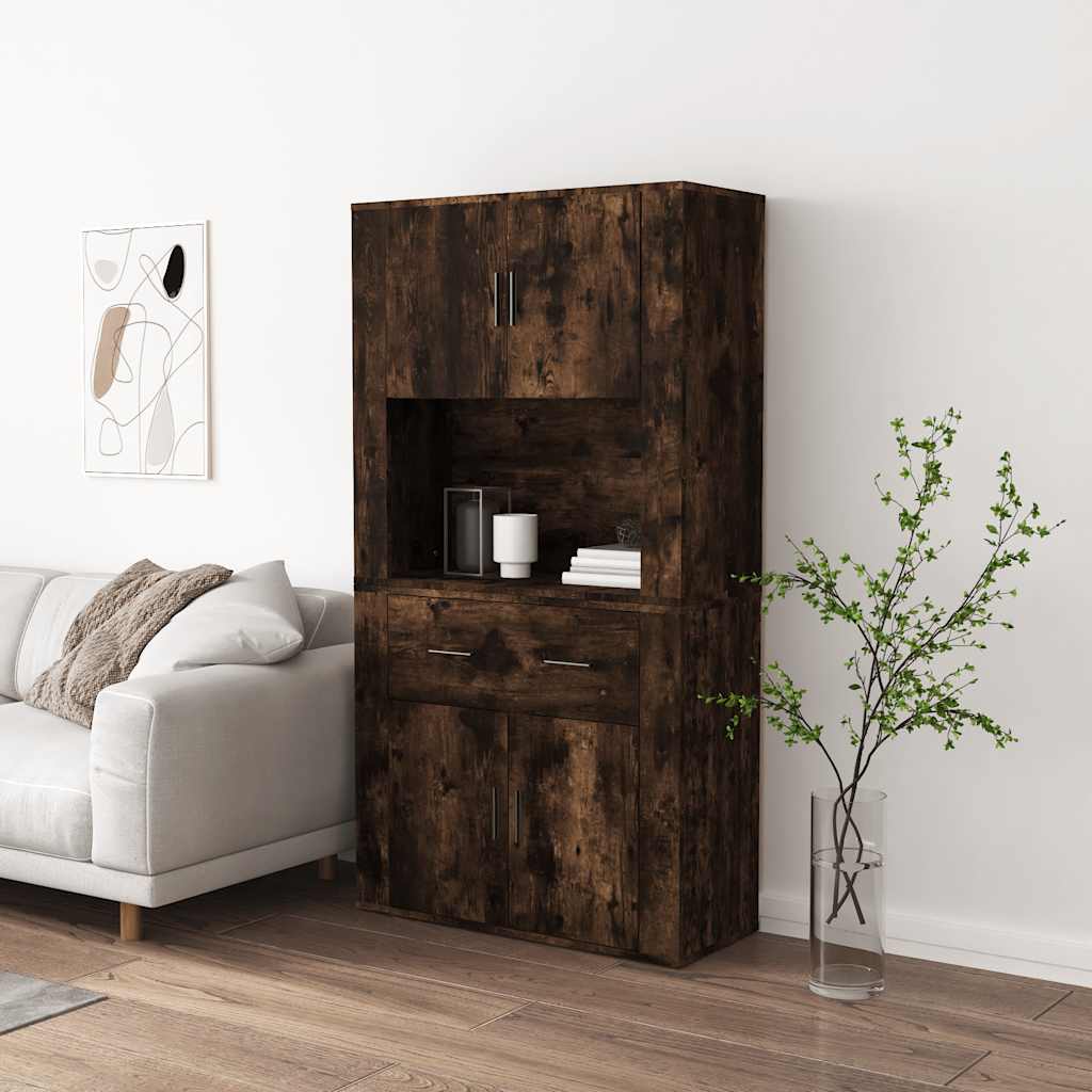 Hoge kast bewerkt hout gerookt eikenkleurig is nu te koop bij PeponiXL, paradijselijk wonen!