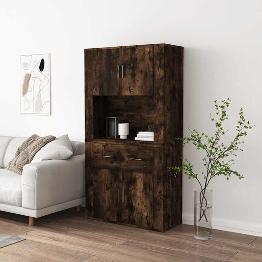 Hoge kast bewerkt hout gerookt eikenkleurig is nu te koop bij PeponiXL, paradijselijk wonen!