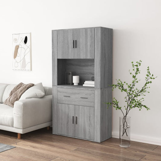Hoge kast bewerkt hout grijs sonoma eikenkleurig is nu te koop bij PeponiXL, paradijselijk wonen!